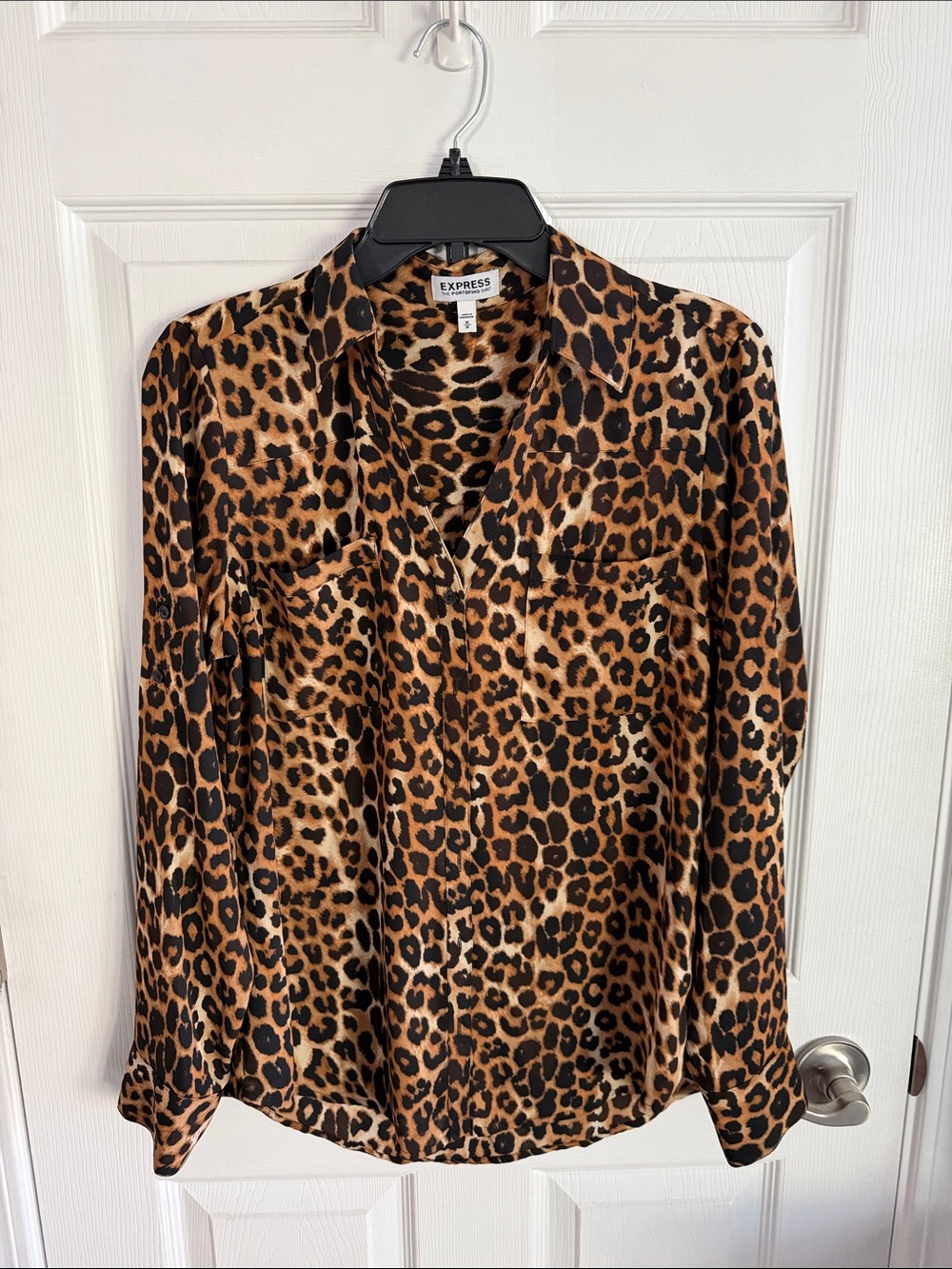 Express Women's Leopard Print Button-Down Shirt - Brown and Black